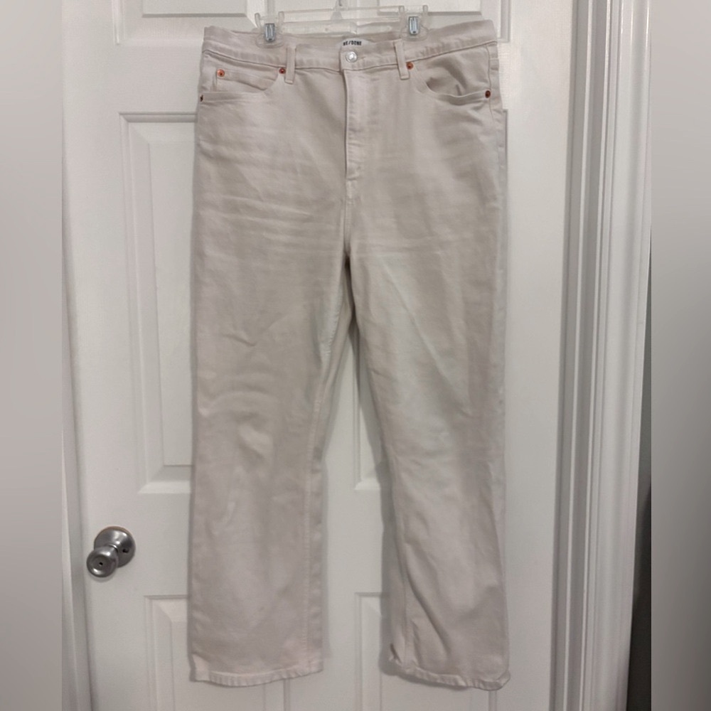 Re/Done High Rise Stove Pipe Jeans - Vintage White